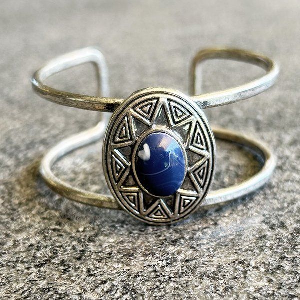 Bracciali & Braccialetti: BLAUER STEIN | Silbrige Armspange Armreif | Modeschmuck – Usato da Engelburg venduto da Rmueller 2