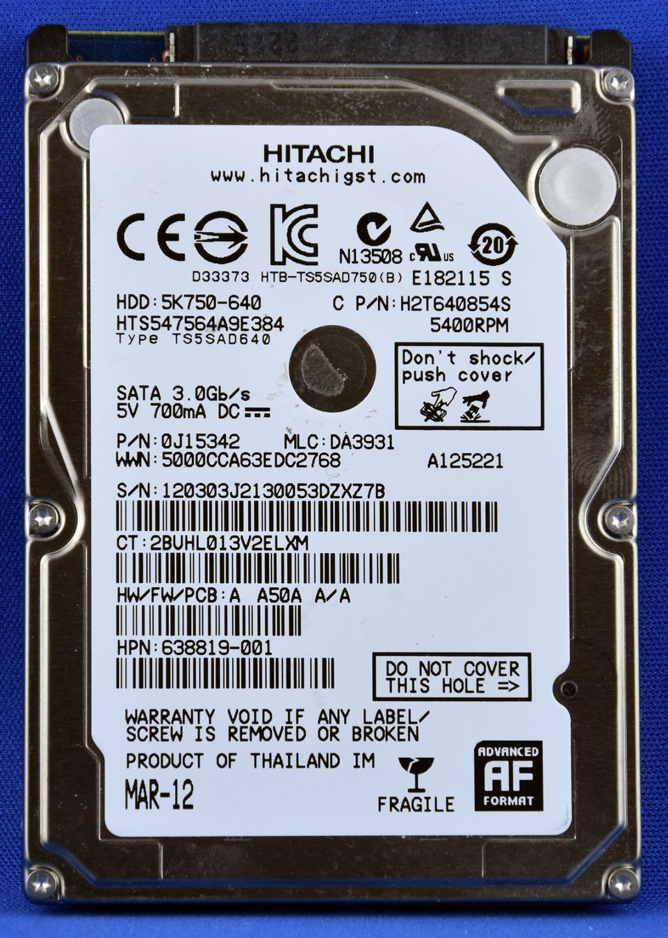 Hitachi Dischi rigidi: HITACHI Festplatte 640GB 2.5" – Usato da Künten venduto da Arktisde