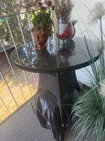 Outdoor Table Rattan Glass Round Used Condition