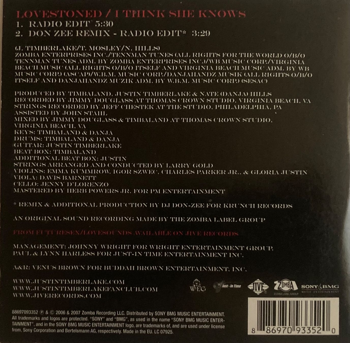 CDs: JUSTIN TIMBERLAKE - LOVESTONED – Gebraucht aus Poliez-Pittet von Newtown-Records 1