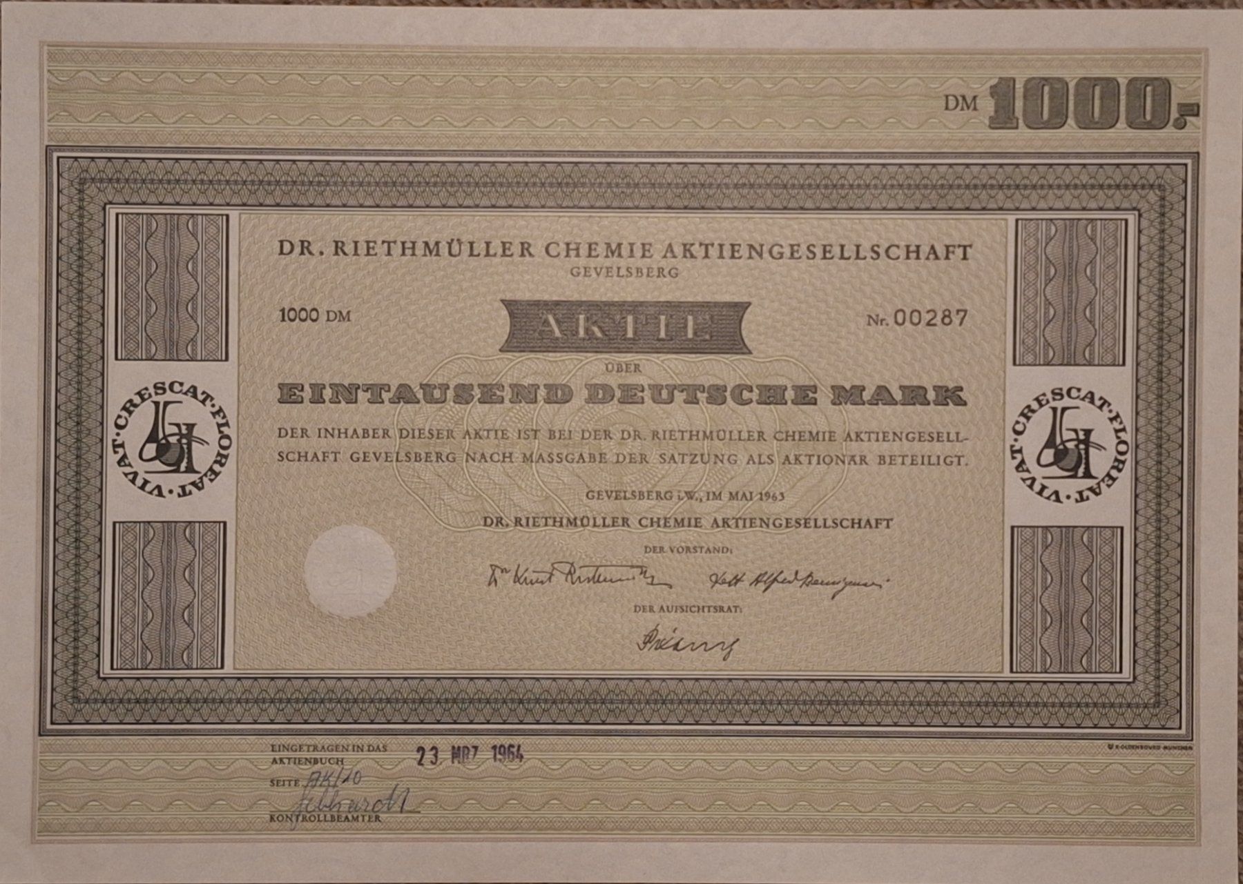 Dokumente: Aktie Dr. Riethmüller Chemie Aktiengesellschaft, 1963 – Gebraucht aus Porza von ulletta1