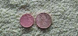 Euromünzen Frankreich 2021, lose, 2 Münzen, 2 Cent + 20 Cent