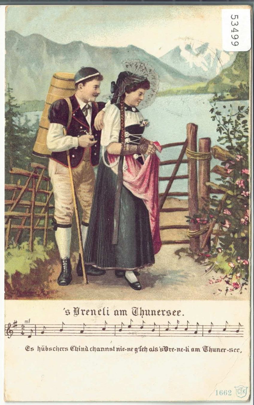 Cartoline postali: Lied - 's Vreneli am Thunersee - Tracht Costume – Usato da Ettingen venduto da Kartenplanet