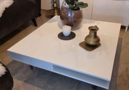 Moderner Couchtisch Weiss Hochglanz mit Schublade 95x95cm