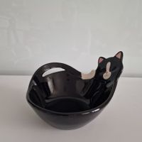 Wunderschöne, antike, glasierte Keramikschale mit Katzenmoti