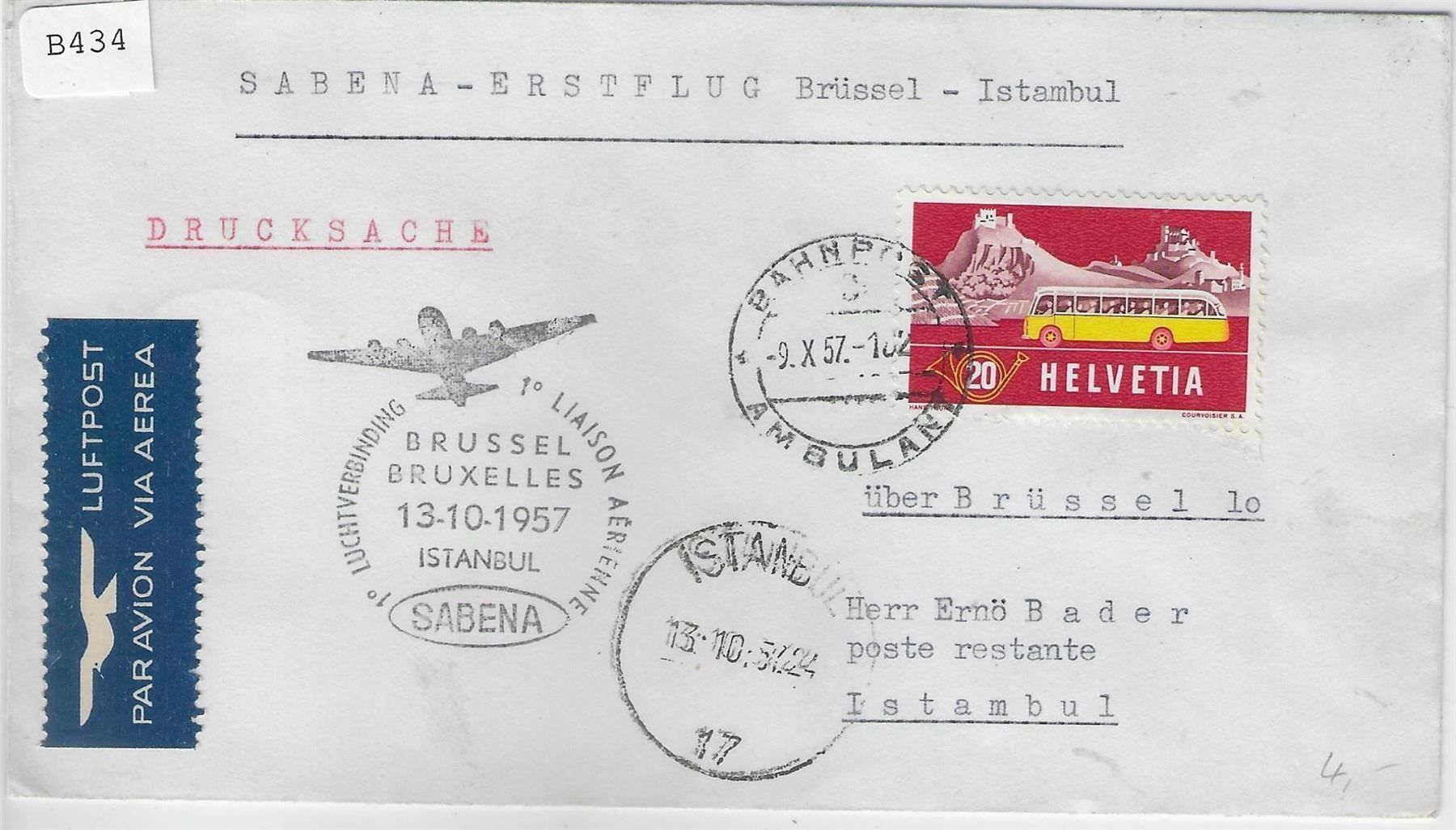 Alle Briefmarken: Sabena-Erstflug Brüssel-Istanbul – Antik aus Ettingen von Kartenplanet