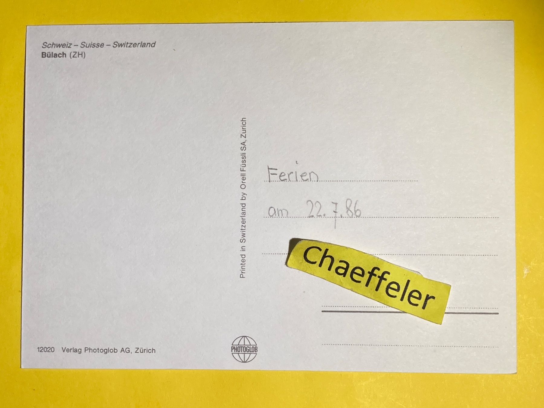 Cartoline postali: 1986 Bülach  ZH – Usato da Zürich venduto da Chaeffeler 1