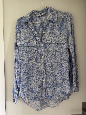 Damen Bluse Zara Blau Weiss Grösse XS