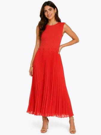 Maje orangefarbenes Kleid mit Plissee Gr. 40 Maxikleid