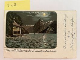 Postkarte Vierwaldstättersee Tellsplatte Mondschein, 1899