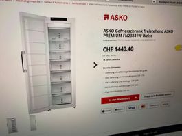 Neuer Tiefkühlschrank Asko 185cm x 60cm no Frost 5 Jahre Ga.