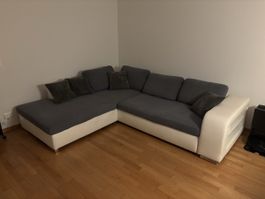 Ecksofa Grau/weiss mit optionalem Cord-Überzug (gebraucht)