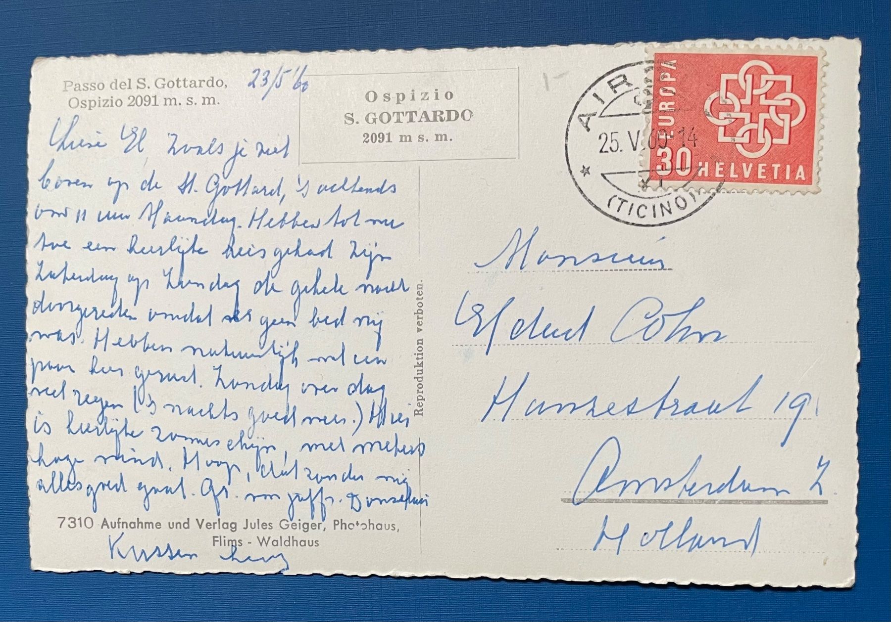 Cartoline postali: OSPIZIO S. GOTTARDO - SCHNEERÄUMUNG &DIV. OLDTIMER - 25.V.60 – Usato da Mauren TG venduto da montis09 1