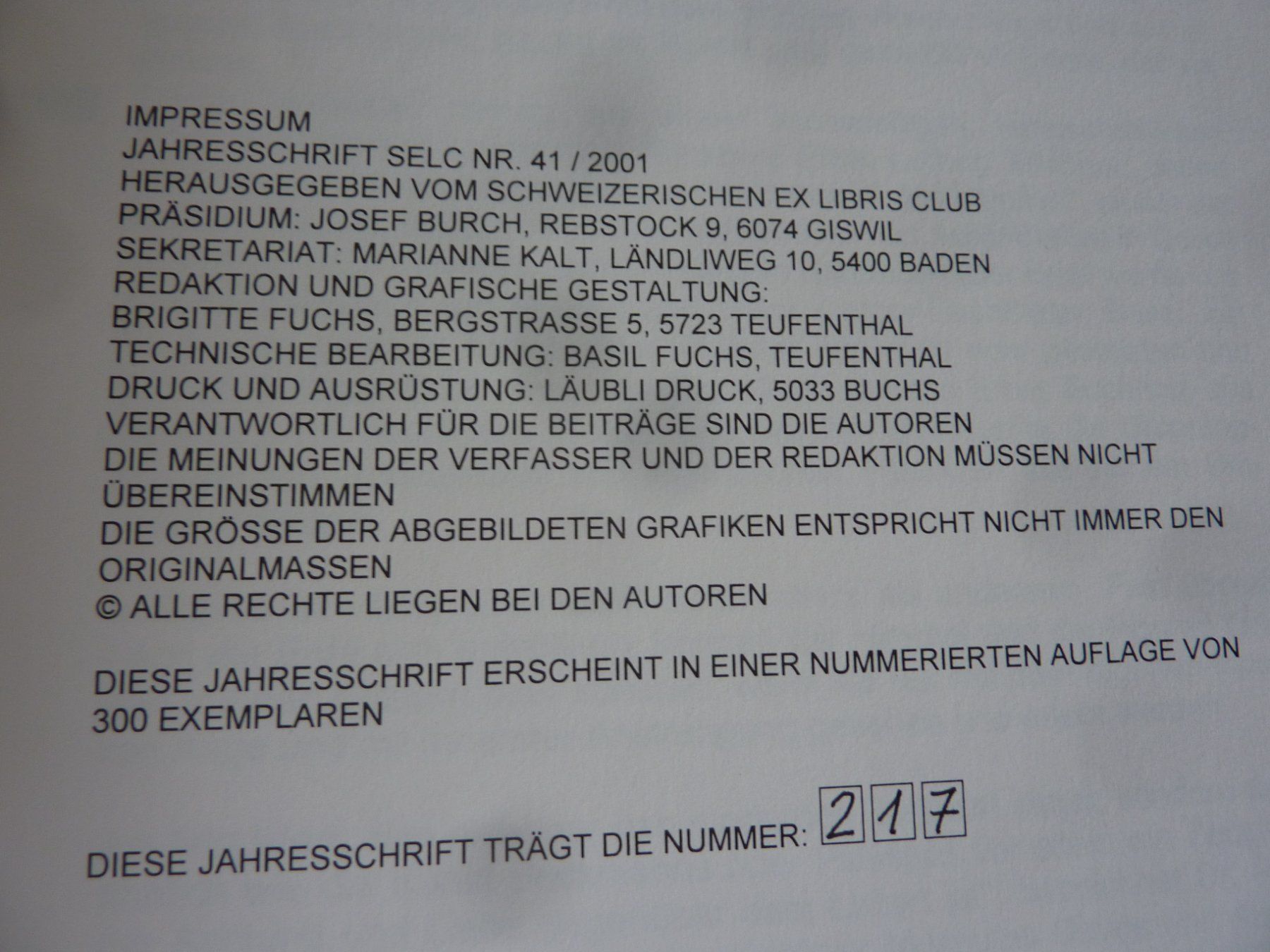 Libri: EXLIBRIS BUCHEIGNERZEICHEN KLEINGRAPHIK JAHRESSCHRIFT41/2001 – Usato da Zürich venduto da Rrehsuah 2