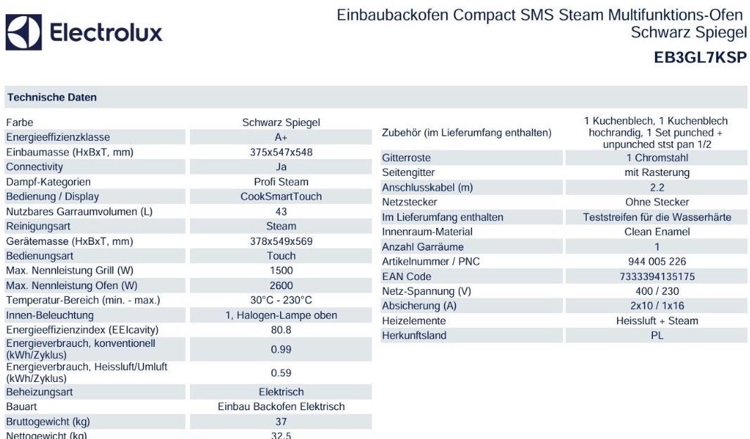 Electrolux Elettrodomestici da cucina: NEU Electrolux Profi-Steamer EB3GL7KSP 38x55 CH – Usato da Gersau venduto da mfk01 2