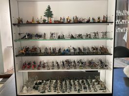 Sammlung Zinnfiguren bemalt gebraucht in einer Vitrine