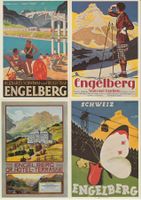 4 Künstlerkarten, Werbung, Reklame, Engelberg Obwalden