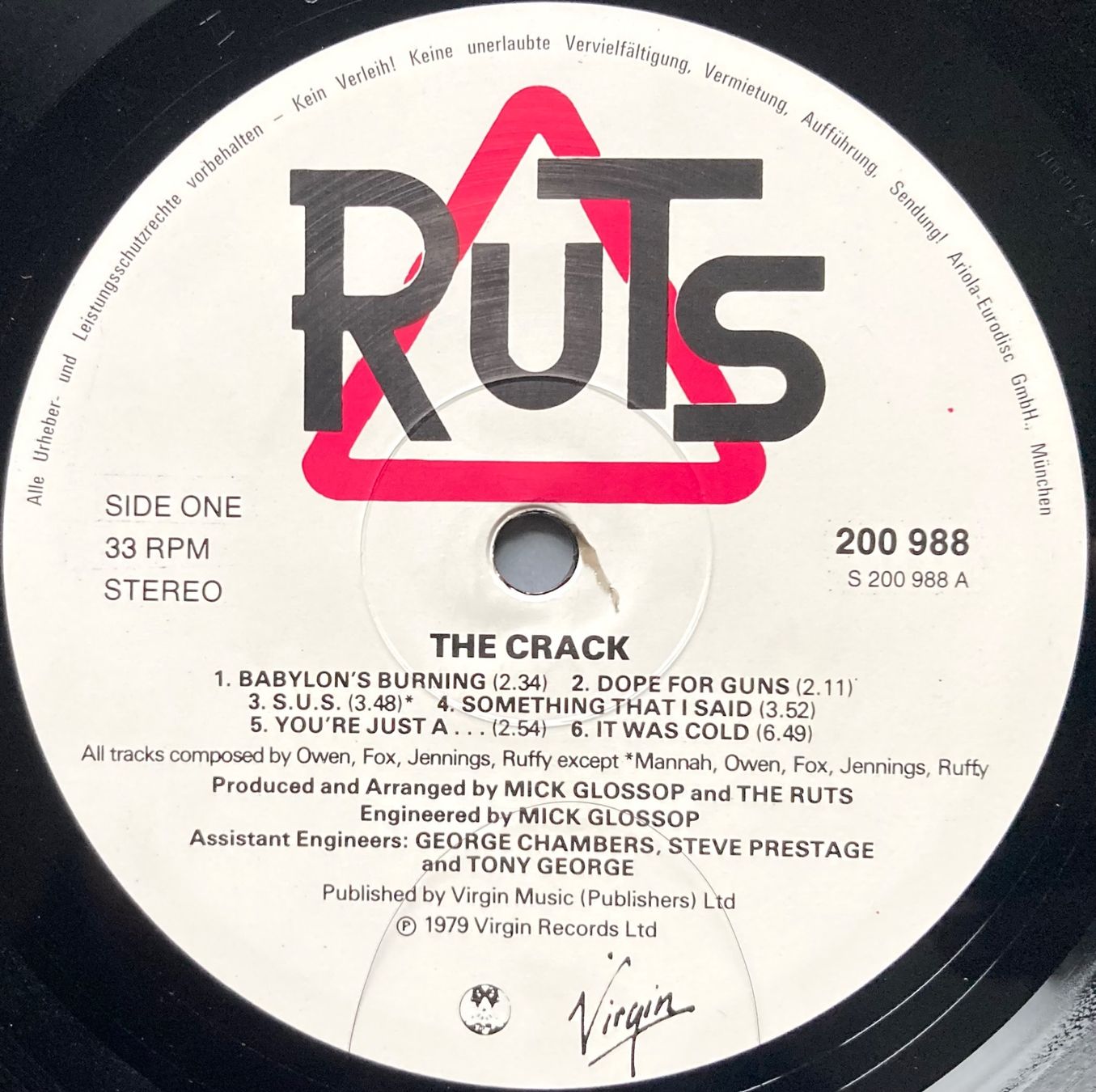 Dischi in vinile: RUTS - THE CRACK – Usato da Poliez-Pittet venduto da Newtown-Records 3