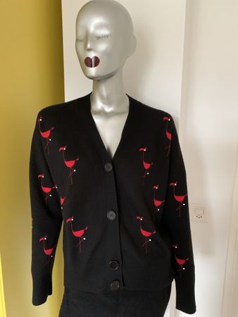 AKRIS Punto: Edler schwarzer Cardigan mit Flamingos, 36