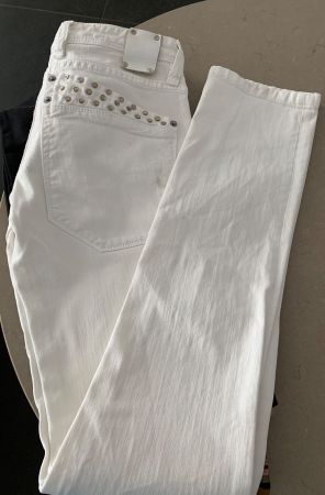 Drykorn "Snatch" Röhren Jeans Hose weiss Nieten W 28/34 Slim