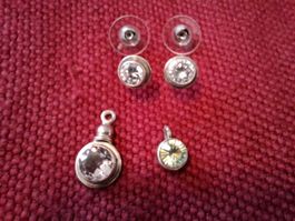 Schmuck Set Ohrstecker und Anhänger 3 teilig silberfarben