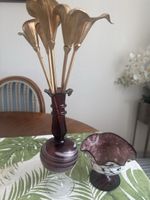 Glas-Set Vase und Schale lila weiss guter Zustand