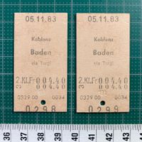 Koblenz - Baden via Turgi, 2 alte Bahn Billette, SBB