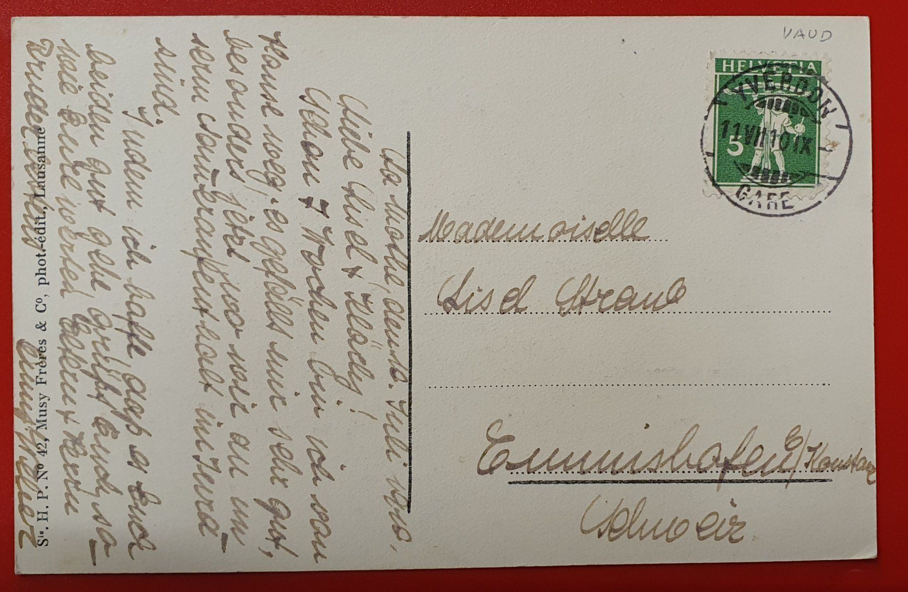 Cartoline postali: Vuiteboeuf 1910 "LA MOTHE" Villa Steiner – Usato da Kreuzlingen venduto da Rschweiz1 1