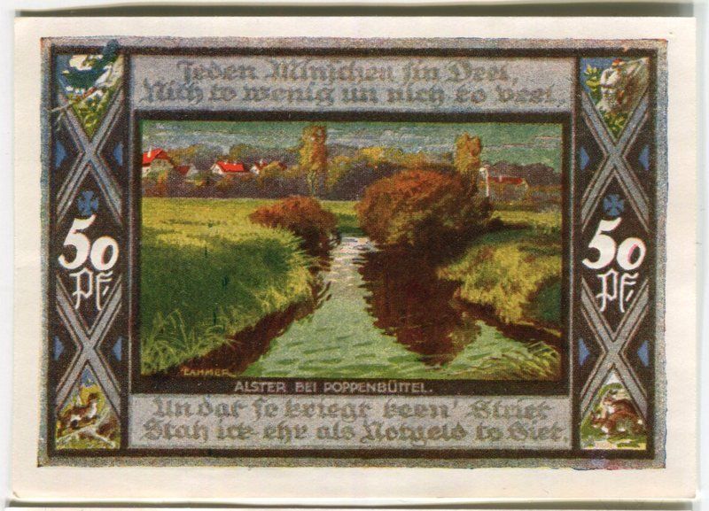Banknoten: Notgeld "50 Pfennig. Poppenbüttel 1921" – Gebraucht aus Basel von Butsch5