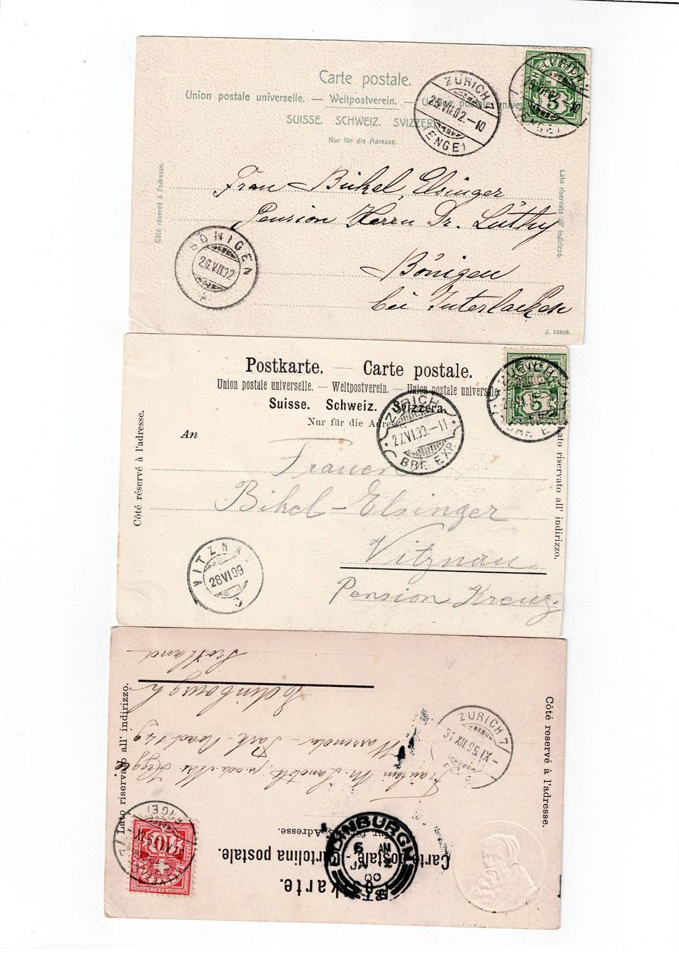 Cartoline postali: Schweiz, 10 Ansichtskarten von Zürich um 1900 – Usato da Hinteregg venduto da McCharly01 1