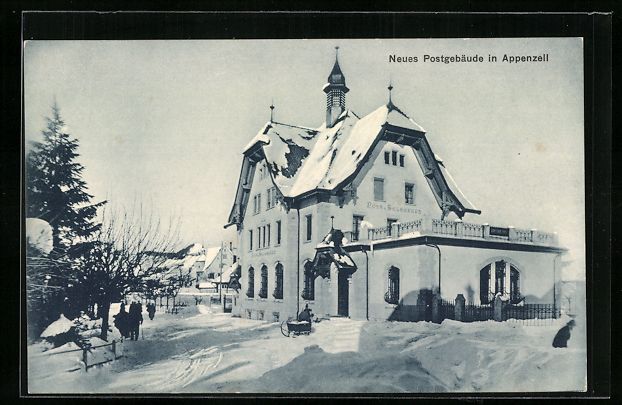 Cartoline postali: Appenzell, Neues Postgebäude im Schnee – Usato da Berlin venduto da bartko-reher