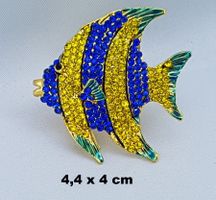 FISCH - Brosche mit Glitzersteinen - Neu - 4,4x4cm
