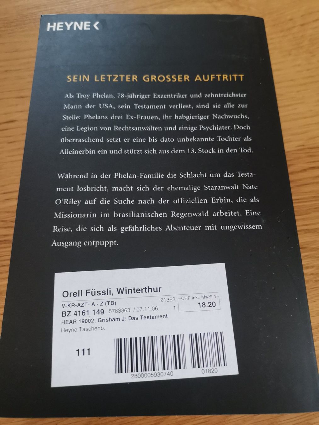 Libri: John Grisham: Das Testament – Usato da Wiesendangen venduto da MMoretto 1