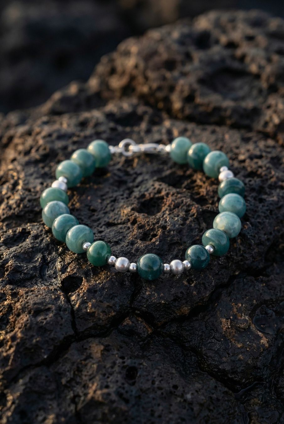 Bracciali & Braccialetti: Armband mit Jade und Silberkugeln – Nuovo e nell'imballaggio originale da Ruggell venduto da JadeShop 2