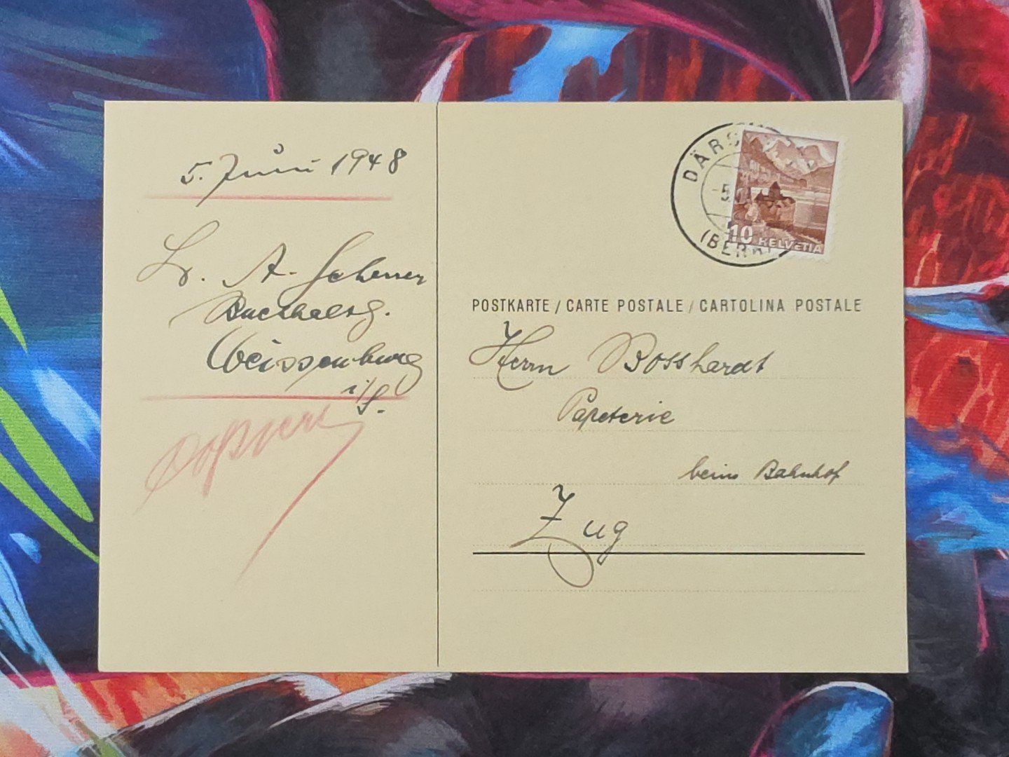 Tutti i francobolli: CL33 Carte Postale + Timbre Suisse 1948 – Usato da Cousset venduto da Patrick_Collections