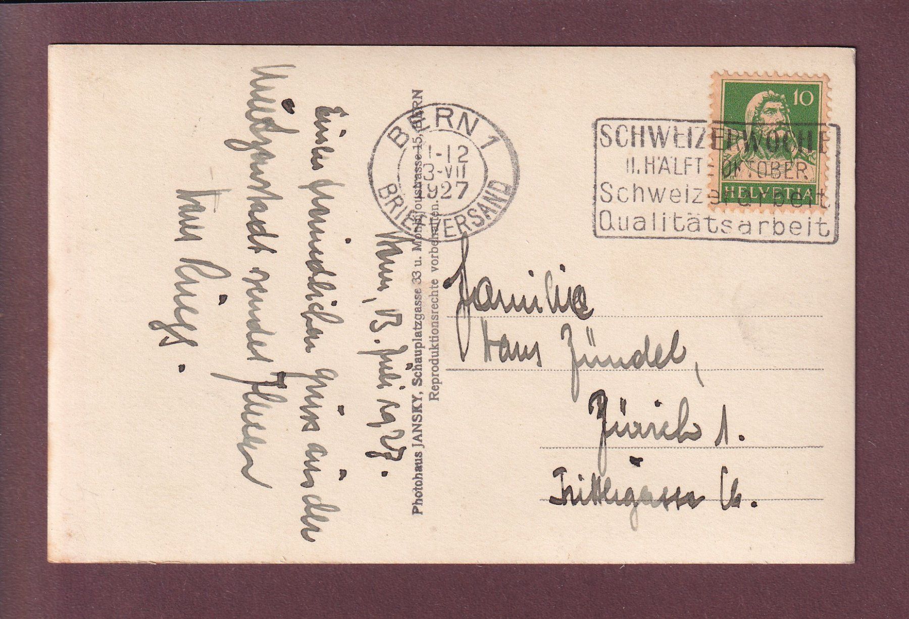 Cartoline postali: BERN - Bärengraben - 1927 – Usato da Pully venduto da nicecards 1