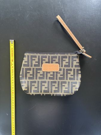 Fendi clutch bag brown logo pattern with wrist strap