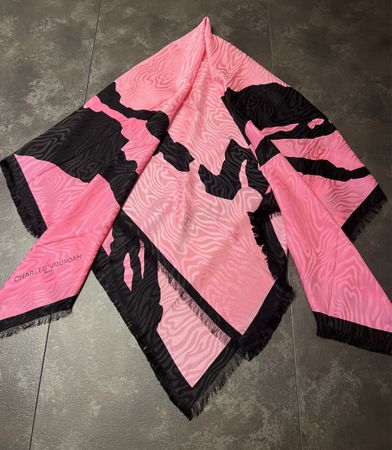 Foulard CHARLES JOURDAN rose et noir neuf Rare Vintage