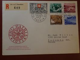 1.VI.53. PRO PATRIA BERN, ERSTTAG FDC, SATZ, NACH TORONTO