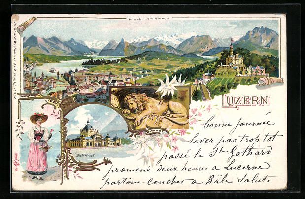 Cartoline postali: Litho Luzern, Teilansicht vom Gütsch, B – Usato da Berlin venduto da bartko-reher