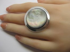 spezieller Vintage Silber Ring 925 Perlmutt Gr. 62 / 24.46 g