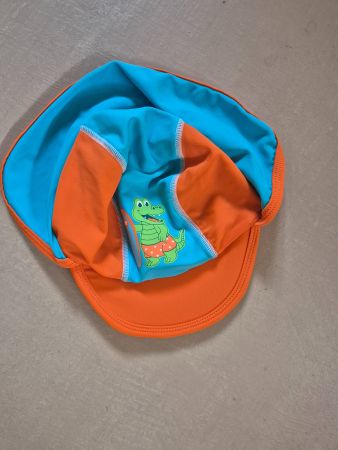 Badekappe für Kinder, Krokodil Motiv, Gr. 86, Orange/Blau,