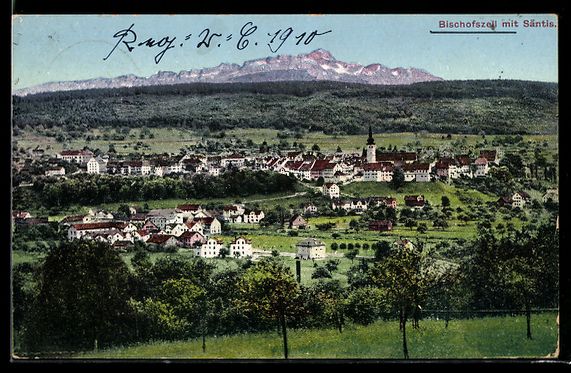 Cartoline postali: Bischofszell, Panoramaansicht mit Sänti – Usato da Berlin venduto da bartko-reher