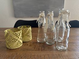 4 x kleine Glasvasen und 2 x Windlicht