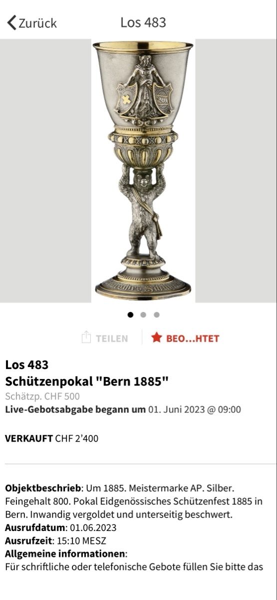 Sonstiges zum Sammeln & Seltenes: Schützenpokal "Bern 1885" – Gebraucht aus Zürich von Finn_Derlohn 7