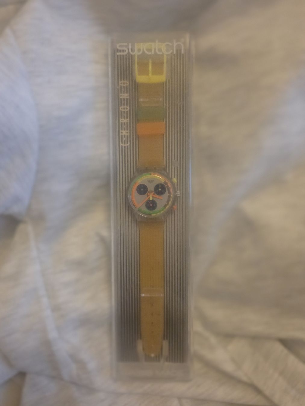 Swatch Orologi: Originalverpackte Swatch-Chrono Uhr 1993 – Nuovo e nell'imballaggio originale da Bern venduto da T.Rochow