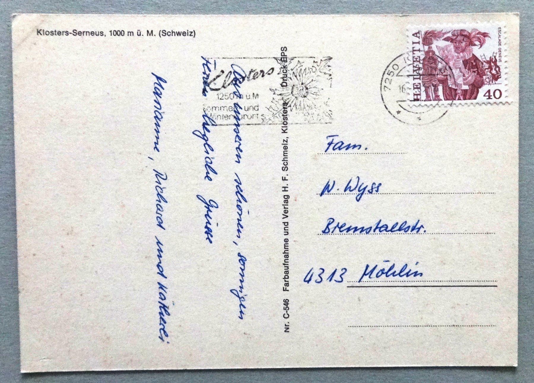 Cartes postales: Klosters-Serneus, 1000 m ü.M. – D'occasion à Fétigny par Billy2miny 1