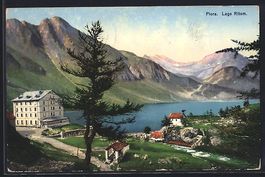 AK Piora, Lago Ritom mit Gebäuden, 1915