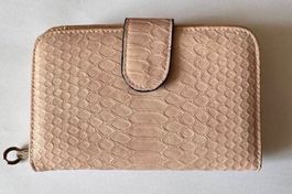 Elegantes Damen-Portemonnaie in Schlangenoptik zartes Rosé