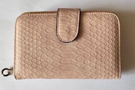 Elegantes Damen-Portemonnaie in Schlangenoptik zartes Rosé